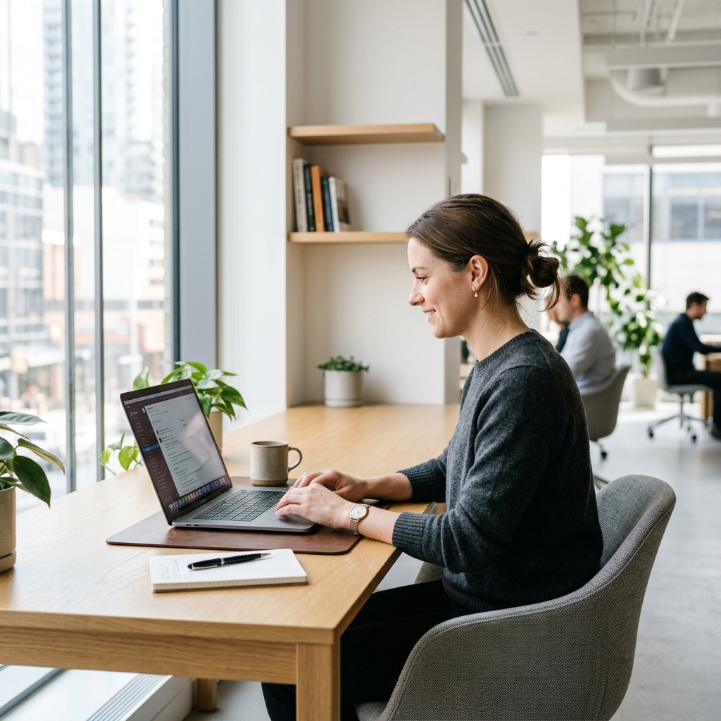 Professional working on a laptop in modern office